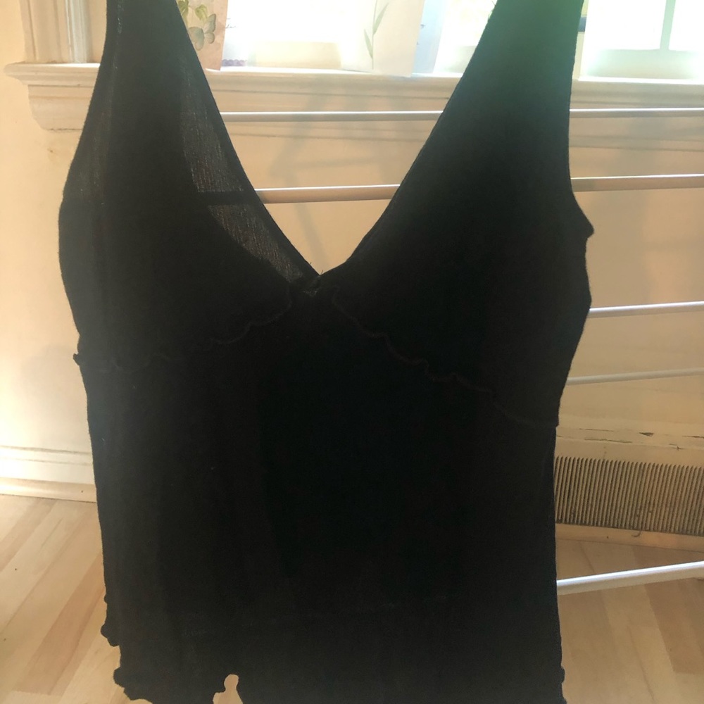 Bear dance black tank top with ruffles